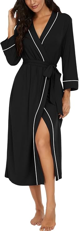 Women’s 3/4 Sleeve Long Bath Robe | Soft & Comfortable
