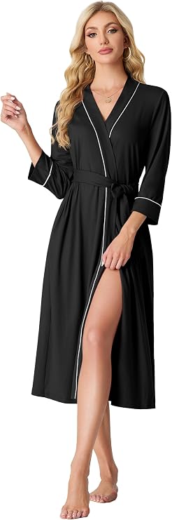 Women’s 3/4 Sleeve Long Bath Robe | Soft & Comfortable