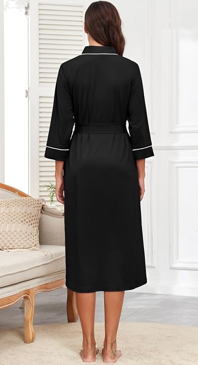 Women’s 3/4 Sleeve Long Bath Robe | Soft & Comfortable