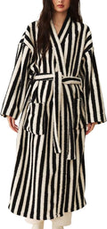 Women’s Striped Fluffy Plush Robe | Warm Fuzzy Bathrobe