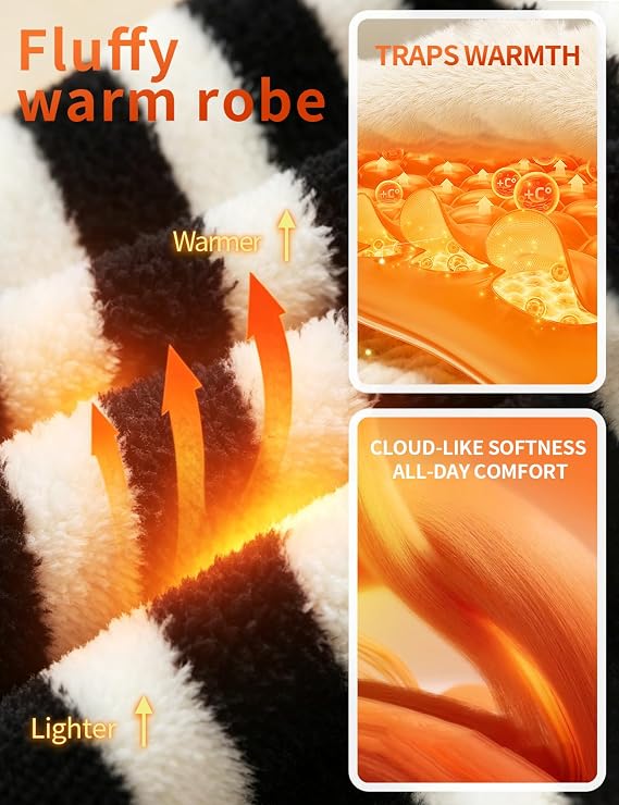 Women’s Striped Fluffy Plush Robe | Warm Fuzzy Bathrobe